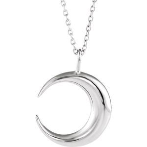 14k White Gold Crescent Moon Necklace, 16-18 Inch